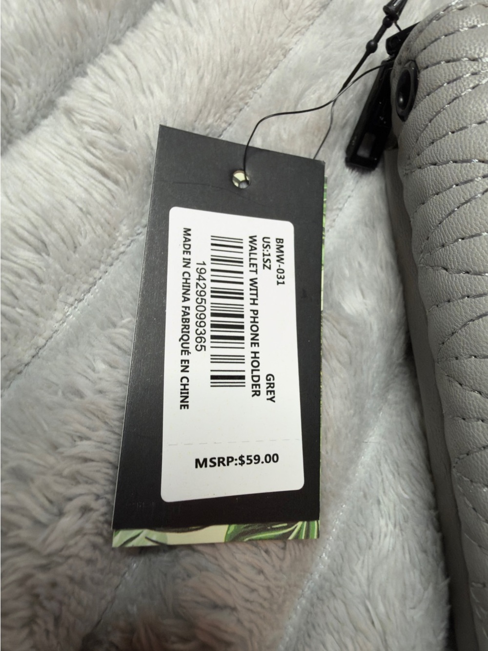 Badgley Mischka Quilted Silver-Grey Zip Wallet with Logo - Picture 2 of 5